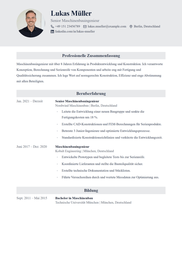 Heritage — Lebenslauf-Vorlage