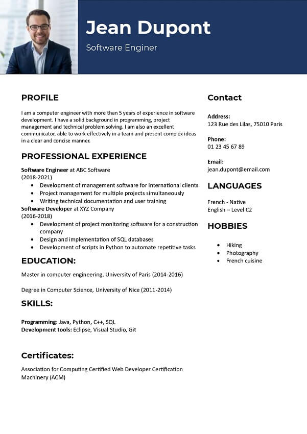 Modern CV format word