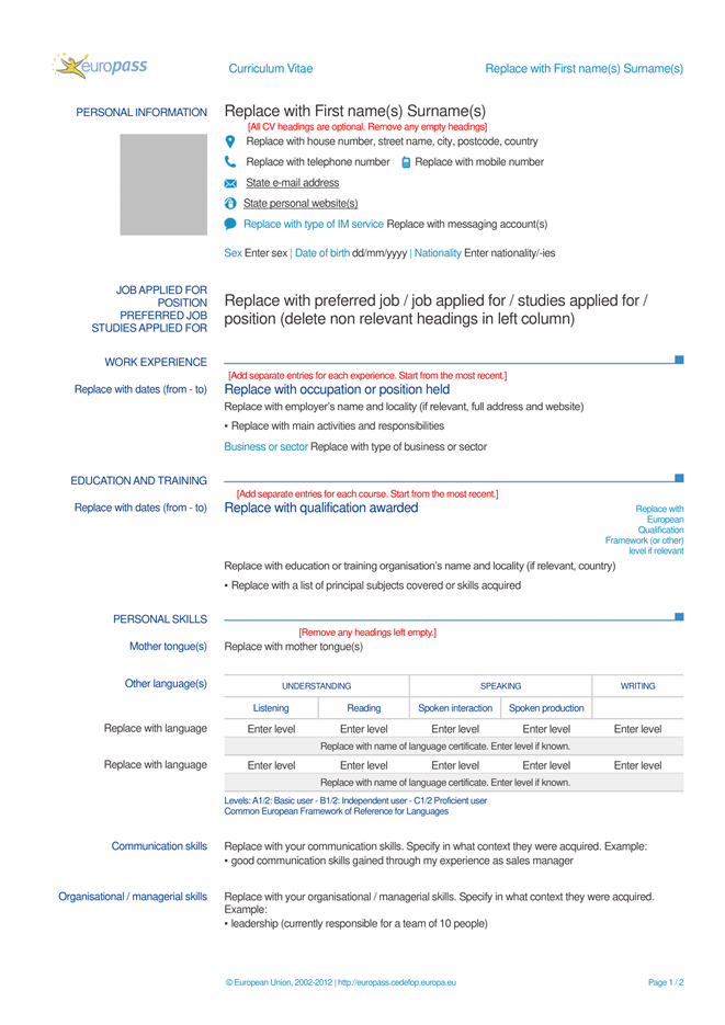 CV europass en anglais Word
