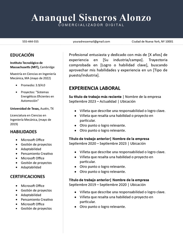 Plantilla CV Moderna sin foto