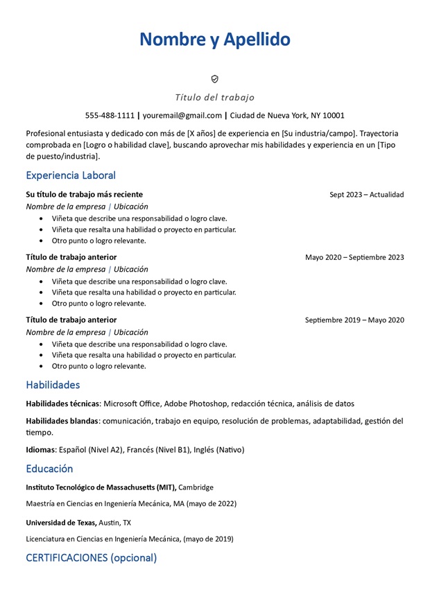 Plantilla de Curriculum Vitae basico en Word