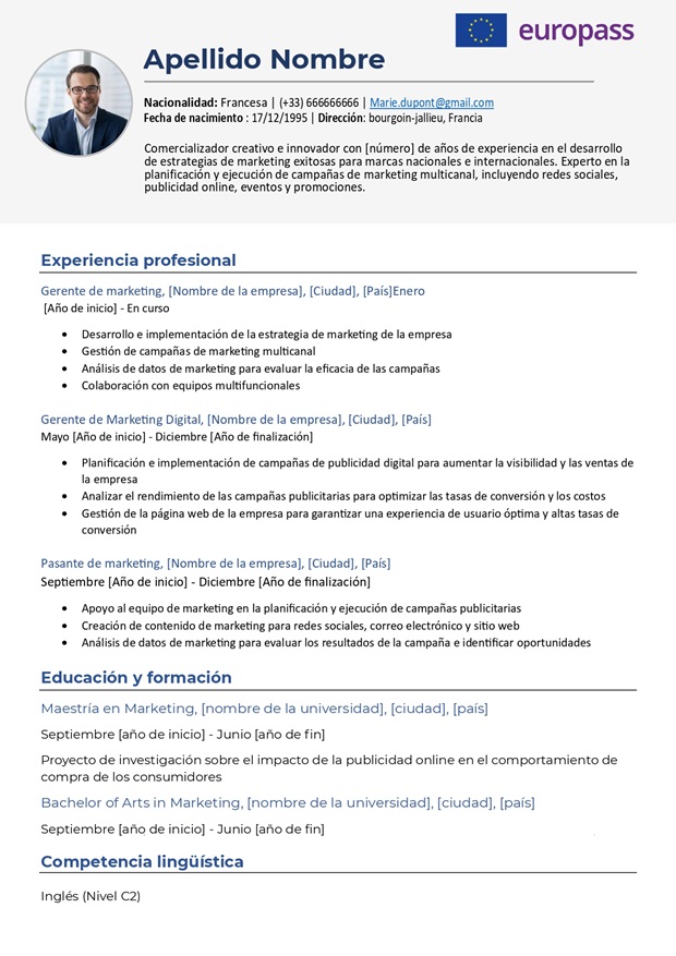 Plantilla de CV Europass en Word para descargar gratis