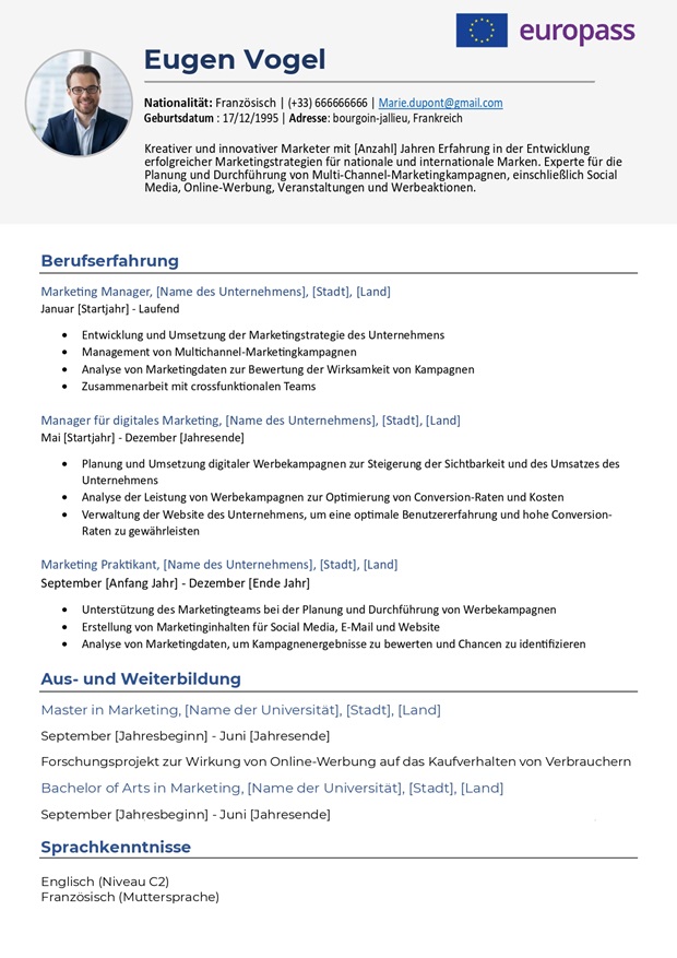 Lebenslauf-Vorlage Europass word