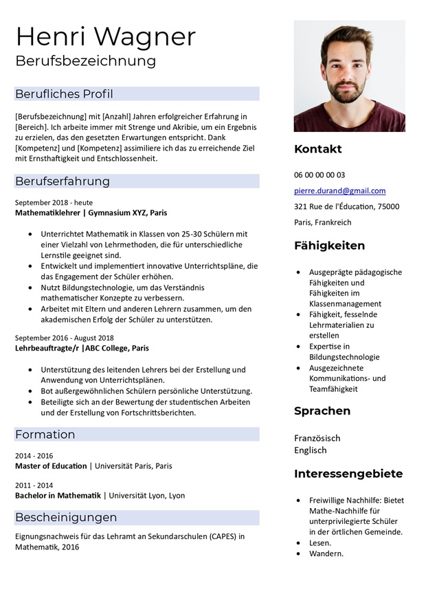 Lebenslauf-Vorlage