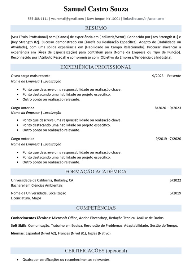 Modelo de CV compatível com ATS