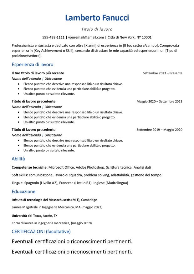 modello di curriculum vitae