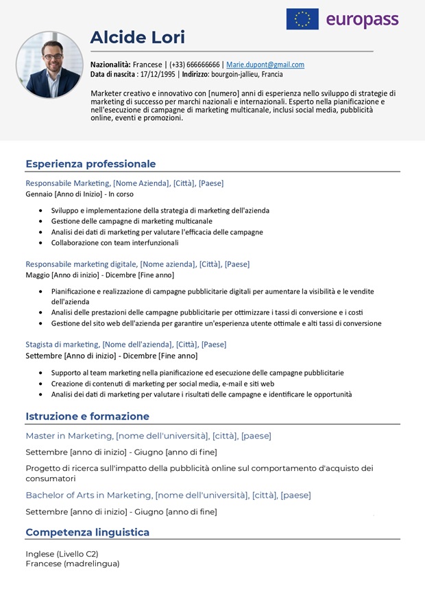 modello di curriculum vitae