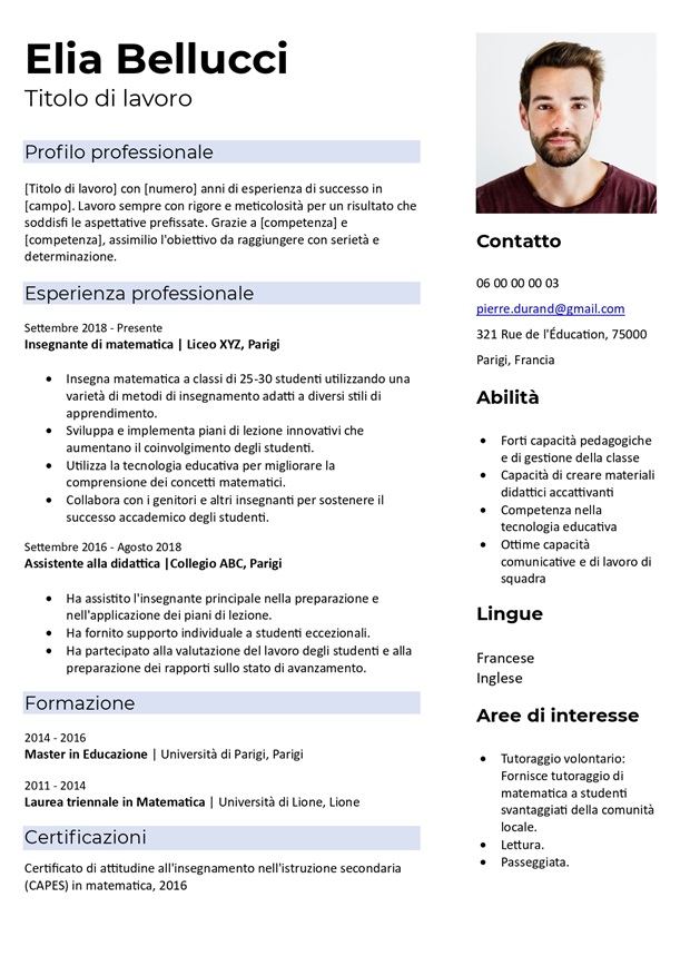 modello di curriculum vitae