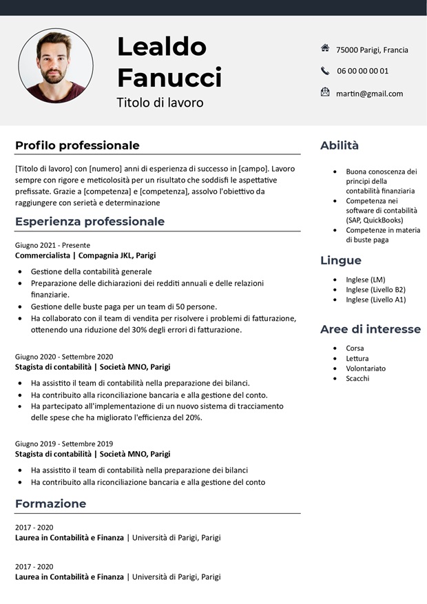 modello di curriculum vitae