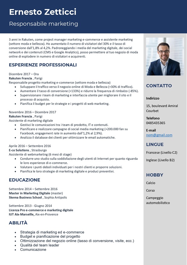 modello di curriculum vitae