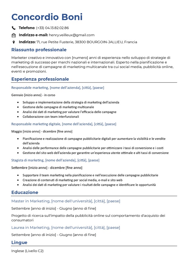 Modello di curriculum vitae