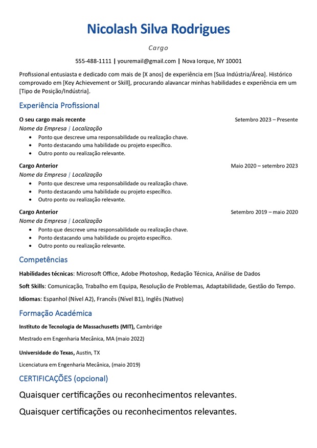 Modelo de CV básico sem foto
