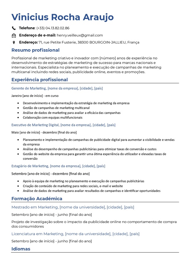 Modelo de curriculo primeiro emprego