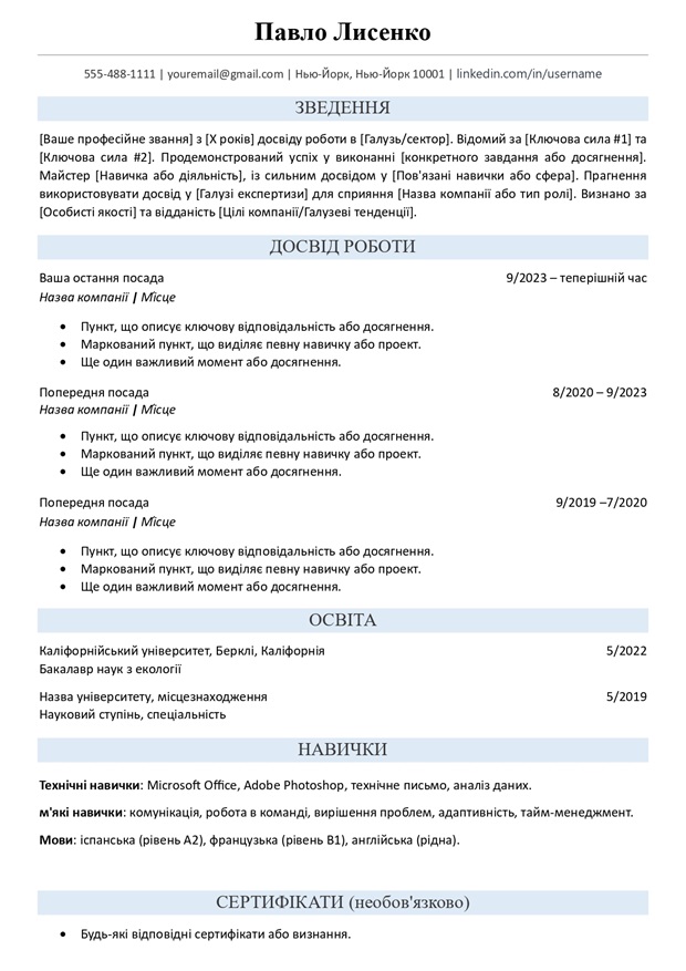 шаблон резюме
