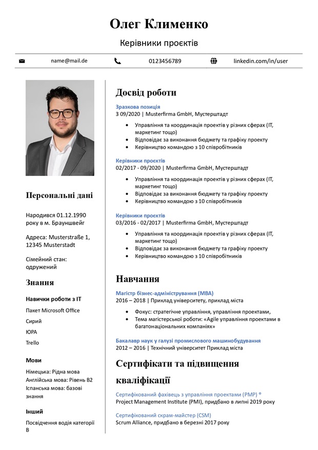 шаблон резюме